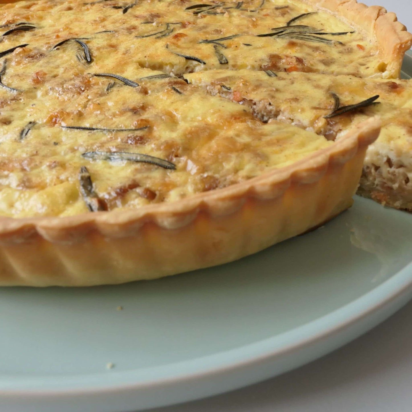 Savoury smoked salmon, sweet caramelised onions and premium cheeses in an aromatic light custard, set in our signature thin crust. This is a 24cm quiche.